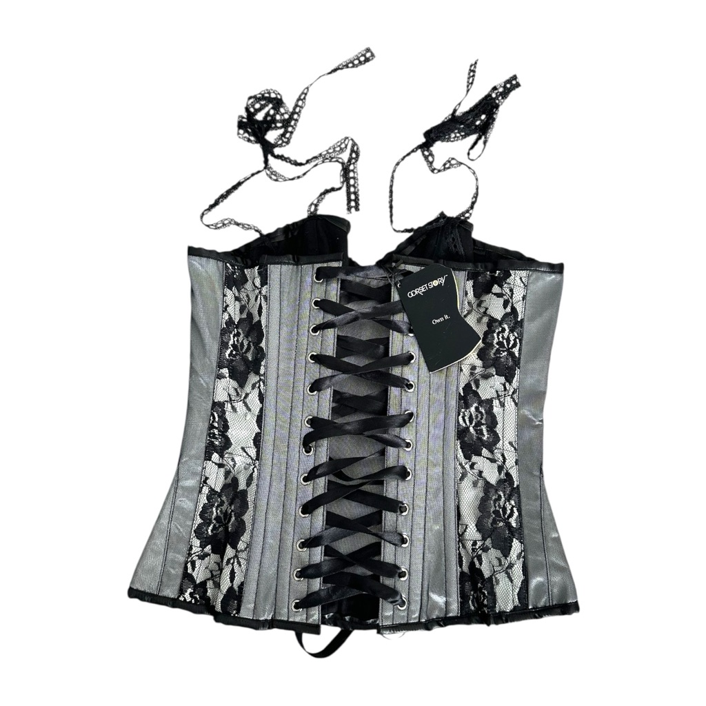 Corset Story Silver Black Lace Diamond Pattern Steel Boned Corset | Size 28â
